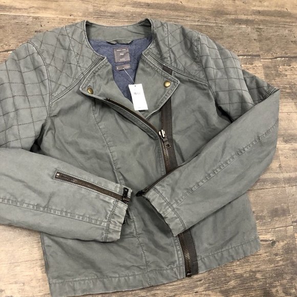 Gap Quilted Lined Moto Vintage Flight Utility Jacket Gray Full Zip NWT Size 6 - Picture 4 of 10